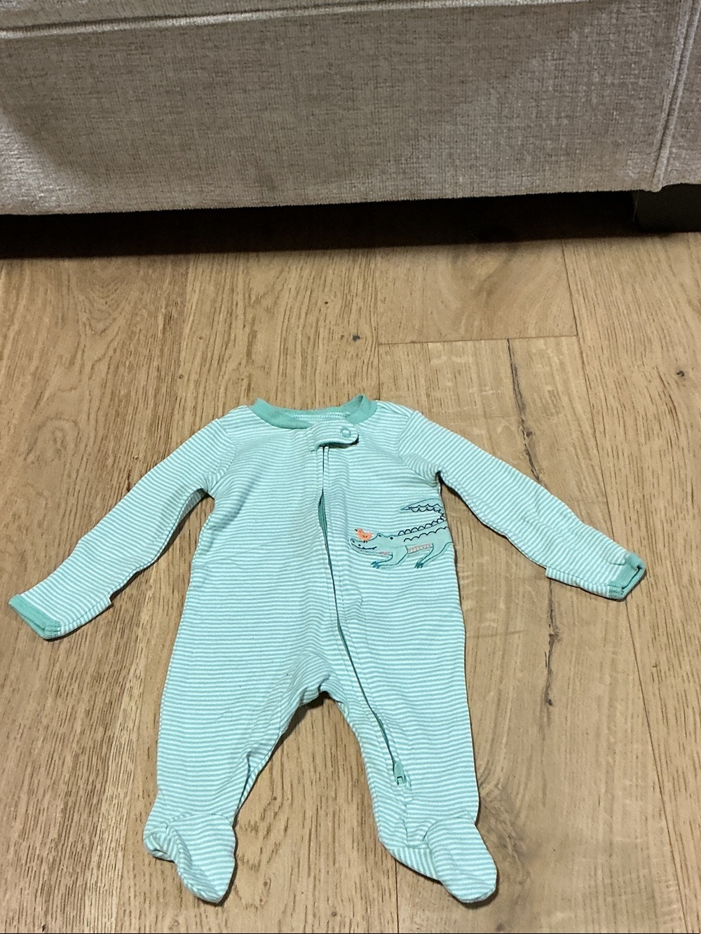 Carter's Mint Green Striped Footed One-Piece with Crocodile Applique